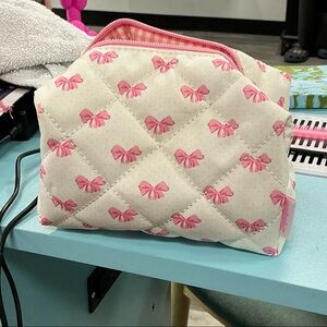 Pink Bow Quilted Cosmetic Bag-Boutique Limparfaite